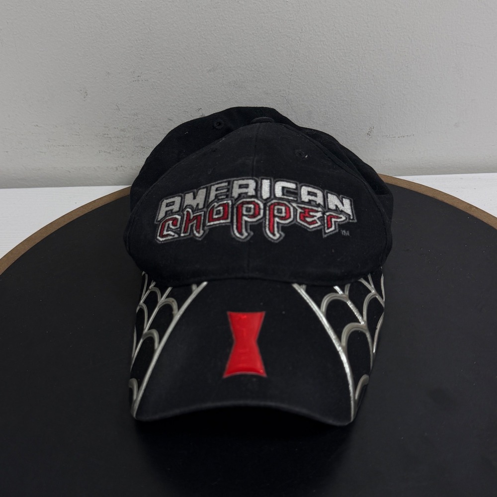 Vintage American Chopper Black Cap Hat Spider Web Black Widow Motorcycle‎ Y2K